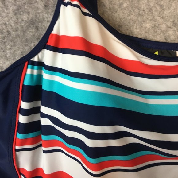 Athletech Tankini Top 26 Red White Blue Striped Square Neck Colorblock Slimming - Picture 3 of 11